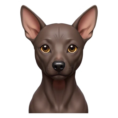 Cinematic Noble Xoloitzcuintle dog Portrait Emoji, Poised and regal, with a sleek, muscular build and smooth, hairless ebony skin accented by subtle wrinkles, deep-set soulful dark eyes, Simplified yet sharp and sophisticated features, highly detailed, glowing with a soft, dignified glow, high shine, intelligent and loyal, stylized with an air of ancient grace, focused and attentive, soft glowing outline, capturing the essence of a watchful and confident guardian, so majestic it feels as though it could stride out of the screen with effortless authority! sticker