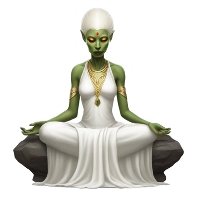 a Reptilian alien woman,in meditation, white dress like a priestess sticker