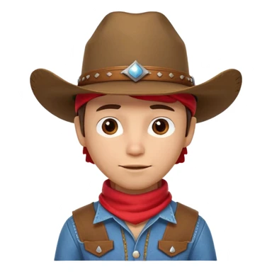 cute cowboy portrait, head and shoulders only, diverse skin tone, cowboy hat, bandana, western outfit collar, confident expression, 3D cartoon, mobile game icon style, clean background, no text, no watermark
 sticker