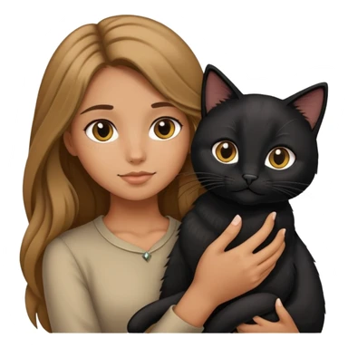 A long-haired girl holding a black cat sticker