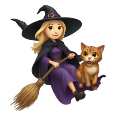 witch with cat riding a broom  sticker