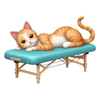 A cute emoji-style illustration of a cat girl lying on a massage table during a relaxing massage session,  sticker