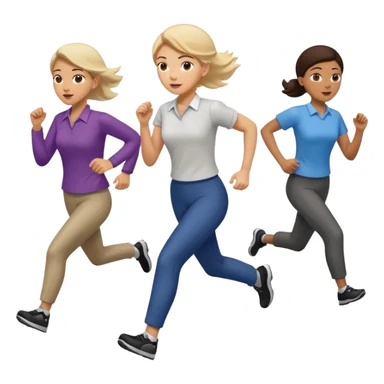 a female co-worker running and other co-workers chasing her -- the other co workers are tiny and in the distance and they are male and female sticker