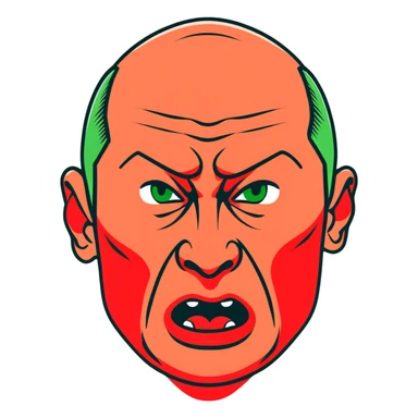 Vladimir Putin face in profile, looking sideways, screaming with intense anger, red face, furious expression sticker
