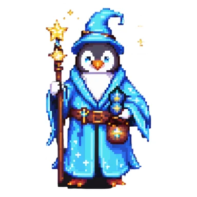 Penguin wizard with robe and magical stars sticker