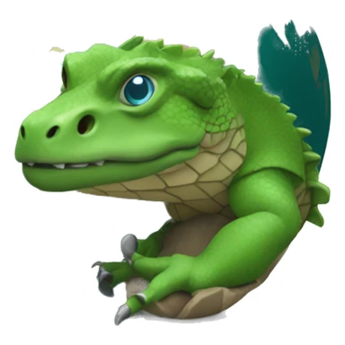 A komodo holding a world globe sticker