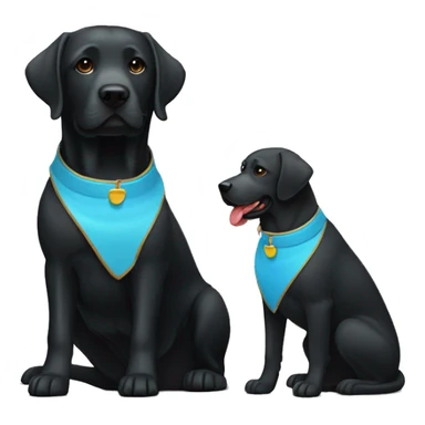black-coloured labrador on the left with red collar, black-coloured labrador on the right with light blue collar. sticker