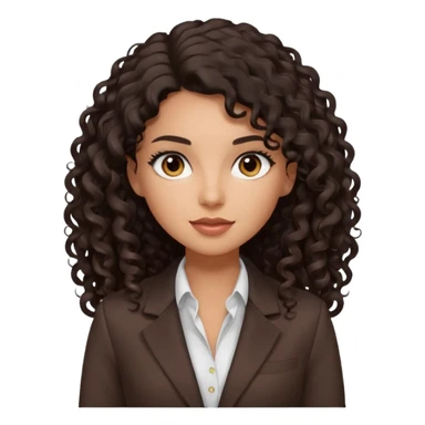 medium deep tan brown business woman with long black curly hair, light rosy cheeks, smoky eyes, dark brown eyes, wearing a dark brown blazer, white shirt sticker