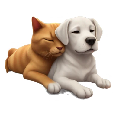 dog and cat sleeping on top of each other while on top of a train going thru arizona towards new mexico as the sun sets down sticker