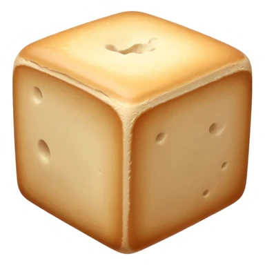 small block or cube of fresh baker’s yeast, pale beige color, smooth and slightly crumbly texture, neat but softly pressed shape with faint lines or cracks suggesting moisture and softness, no packaging, bowl, or extras, soft lighting, subtle shadows, emoji scale sticker