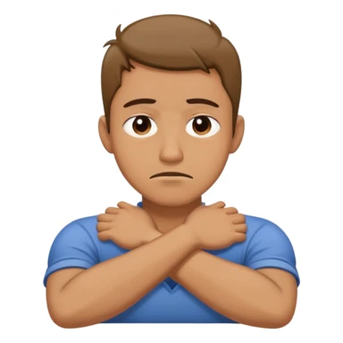 Guy grabbing his neck while his arms are crossed with a sad face sticker