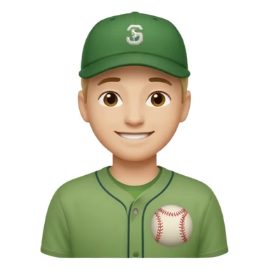 gender neutral face, chest up, green shirt, baseball hat, minimal emoji style sticker