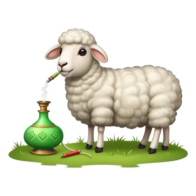 A sheep is grazing in the meadow and smoking a hookah. sticker