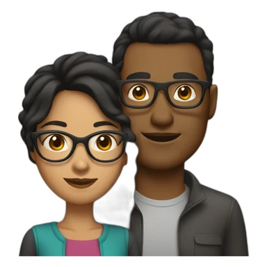 Mixed-race-couple-with-dark-hair-woman-with-glasses sticker