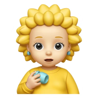 A 3D cartoon baby character yellow skin, styled like Maggie Simpson, with pacifier, yellow onesie, big eyes, smooth shading, Memoji-style rendering, consistent with other yellow Simpsons characters. sticker