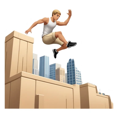 A person performing a parkour move, leaping between buildings or scaling a wall with agility and precision. The scene captures dynamic motion, showcasing strength, flexibility, and the thrill of urban acrobatics against an urban cityscape backdrop. sticker