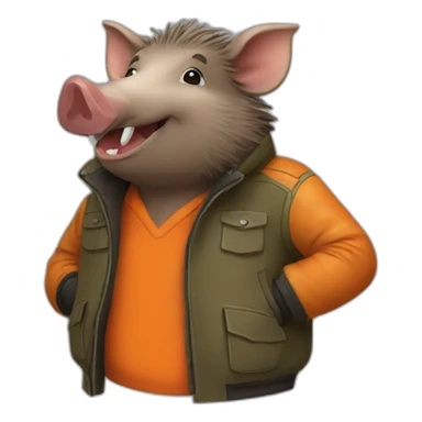 Happy wild boar with orange jacket sticker