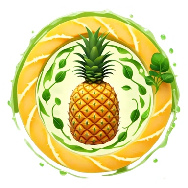 Golden pineapple slices, translucent papaya pieces, and green sprouts floating in a gentle spiral around a luminous stomach, with flowing light lines swirling like whirlpools, representing light, clean, and vibrant digestion. The foods emit a soft glow showing their enzymatic properties. sticker