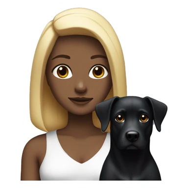 A girl with straight blond hair with a black dog with white breasts sticker