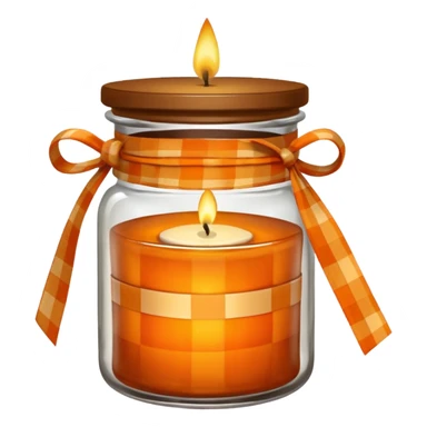 Brown jar with an orange checkered ribbon and candle in it sticker