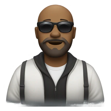 A bald, Black man with a beard, dark sunglasses, and goatee gives a kiss. sticker