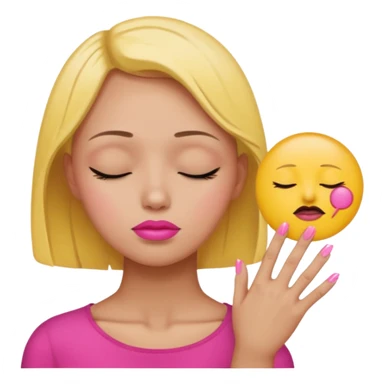 Yellow circle emoji exasperated and drumming fingers up the side of their head the eye is closed it is a side profile pink lipstick and pink nails ot is a side profile no hair sticker