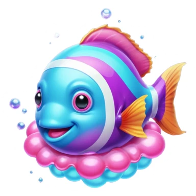 ball of cyan and pink, purple colored magic goo with Rainbow Colored ClownFish sticker