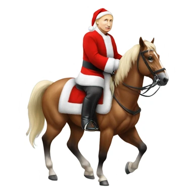 Vladimir Putin dressed in a santa suit on a horse  sticker