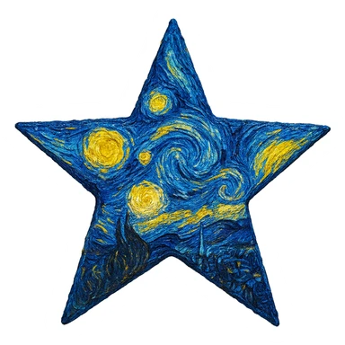 a stylized star with van Gogh's swirling night sky patterns and bold color contrasts, post-impressionist style, thick impasto texture, blue-yellow palette sticker