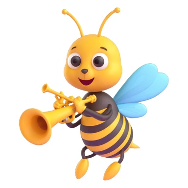 a bee blowing a trumpet, playful and lively sticker