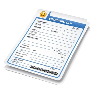 booking slip, reservation receipt, document with confirmed booking details sticker