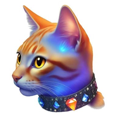 Orange Cat wearing Dark iridescent crystal collar glowing sticker