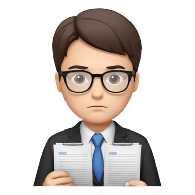 Frowns with Glasses, Office Boss: Business outfit, holding papers, frowning behind glasses, serious look
 sticker