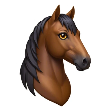 Cinematic Noble Bay Horse Portrait Emoji, Poised and regal, with a strong, athletic build and a rich, well-groomed bay fur accented by a dark mane and tail, deep-set soulful amber eyes, Simplified yet sharp and sophisticated features, highly detailed, glowing with a warm, dignified glow, high shine, intelligent and majestic, stylized with an air of equine elegance, focused and attentive, soft glowing outline, capturing the essence of a watchful and confident steed, so majestic it feels as though it could gallop out of the screen with effortless authority! sticker