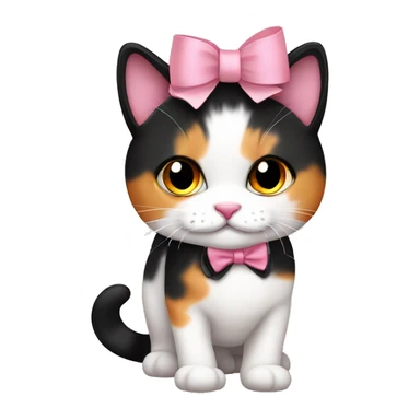 cute white orange black calico cat with pink bow  sticker