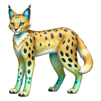 An iridescent transparent luminescent colorful fantasy-lynx-caracal-serval-fakemon-Digimon-creature-hybrid full body sticker