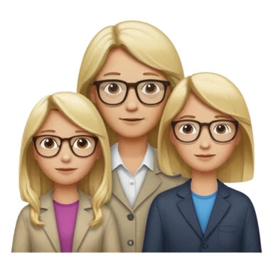 je voudrai un emoji d'une fille aux cheveux longs et blonds avec des lunettes en FAMILLE avec un papa chatain une maman blonde et un frère blond sticker