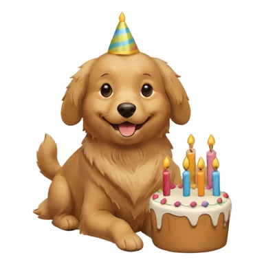 Golden retriever with a birthday cake sticker
