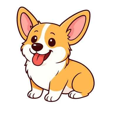 изобразить моего корги, сохранив внешность и телосложение в позе и эмоции как на первом референсе sticker