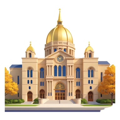 cinematic realistic emoji of the Administration Building at the University of Notre Dame near South Bend Indiana, straight-on perspective, iconic architecture with golden dome, lifelike detail, bright regal lighting on a sunny day, accurate building colors sticker