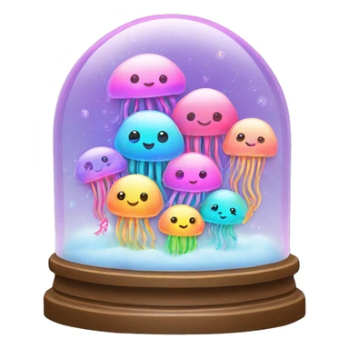 Kawaii rainbow pastel family of jellyfish  in neon snow globe  sticker