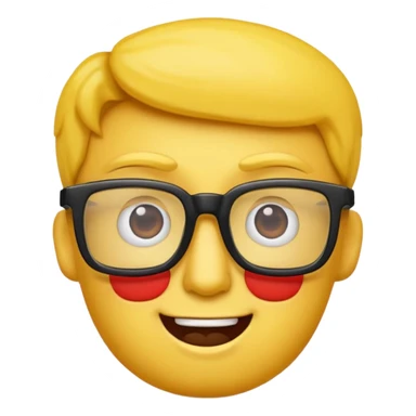 Créer un emoji nerd le perso doit être une tête basique d'emoji jaune avec une grosse paire de lunettes rectangulaires noires 3 boutons sur chaque joue et une dent qui dépasse  sticker