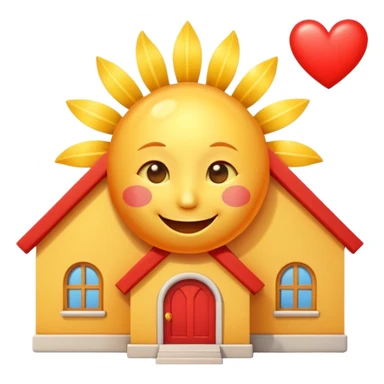 cheerful daycare house with a smiling sun above and a heart, bright and cute sticker