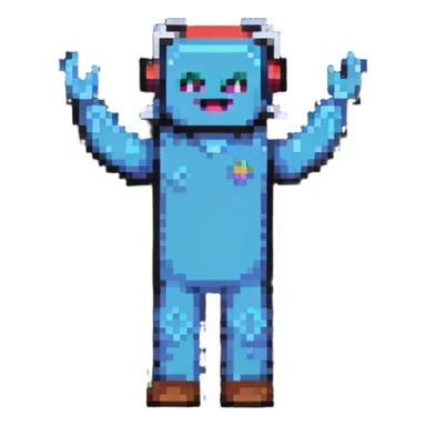 Retro video game character celebrating with arms raised sticker