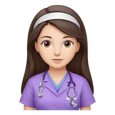 pretty brunette nurse with long hair in lilac scrubs sticker