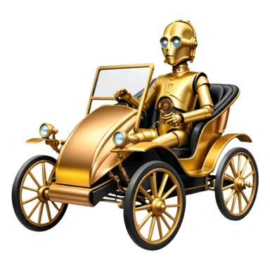 C-3PO in 1865 rosegold painted buggy powered by electric motors and batteries  sticker