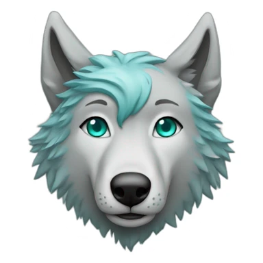 Grey wolf head with a star tatoo over his right eye, he have a turquoise glamrock mullet haircut sticker