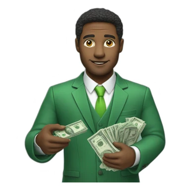 A businessman holding an iPhone with a green screen in his right hand and a pack of money in his left hand sticker
