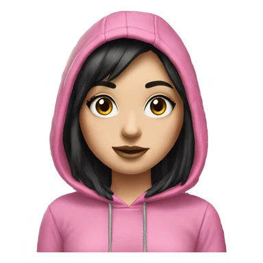 Hyperrealistic white girl with long black hair with a pink fringe and has eye makeup on, she is wearing a black and leopard print hoodie  sticker