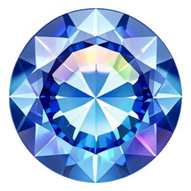 round cut light blue sapphire gemstone, classic faceted style, holographic rainbow shine inside sticker